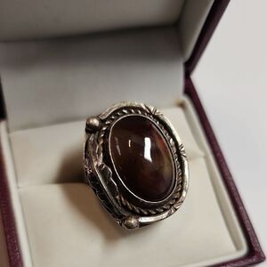 Navajo Fire Agate Ring Size 6.25 Sterling Silver 925